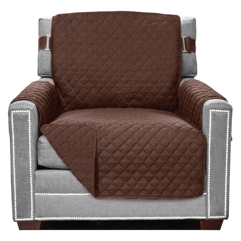 Sofa Shield Armchair Slip Cover with Patented Strap, Cushion Protector, US Designed Reversible Stain and Dog Tear Resistant Slipcover, 23 inch Seat, Washable Covers for Dogs Pets, Chocolate - Image 1